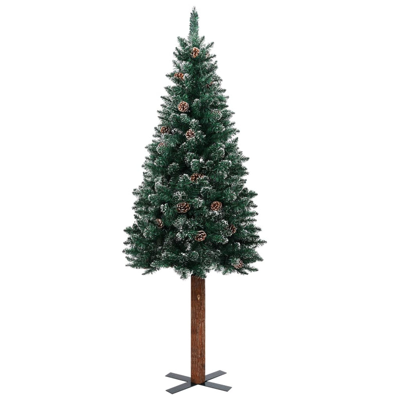 Slim Pre-lit Christmas Tree with Real Wood&White Snow Green 150 cm Payday Deals