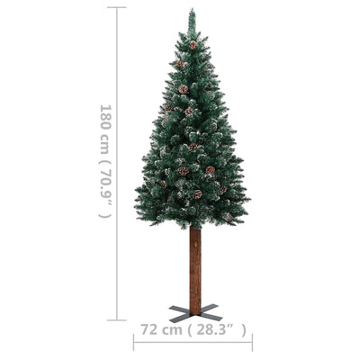 Slim Pre-lit Christmas Tree with Real Wood&White Snow Green 180 cm Payday Deals