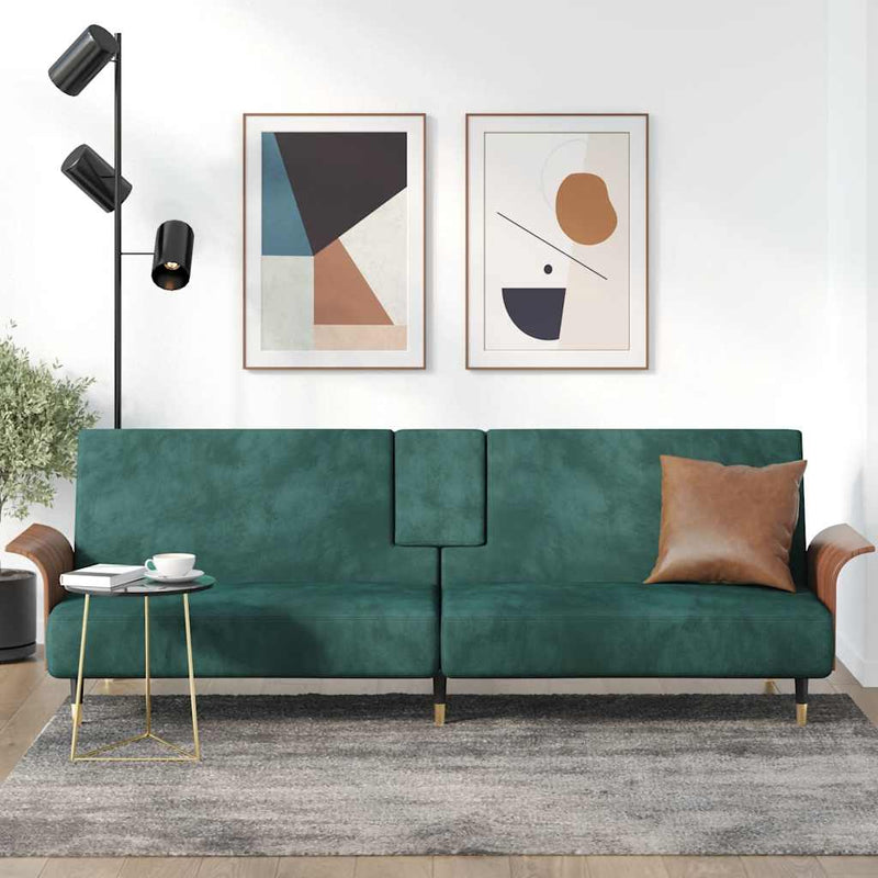 Sofa Bed with Cup Holders Dark Green Velvet Payday Deals