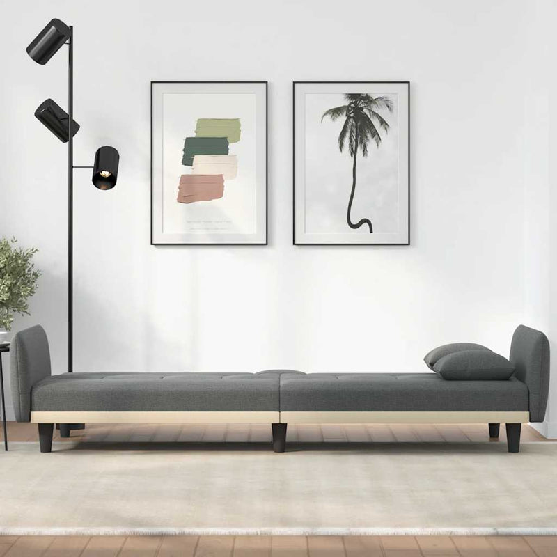 Sofa Bed with Cup Holders Dark Grey Fabric Payday Deals