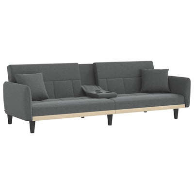 Sofa Bed with Cup Holders Dark Grey Fabric Payday Deals