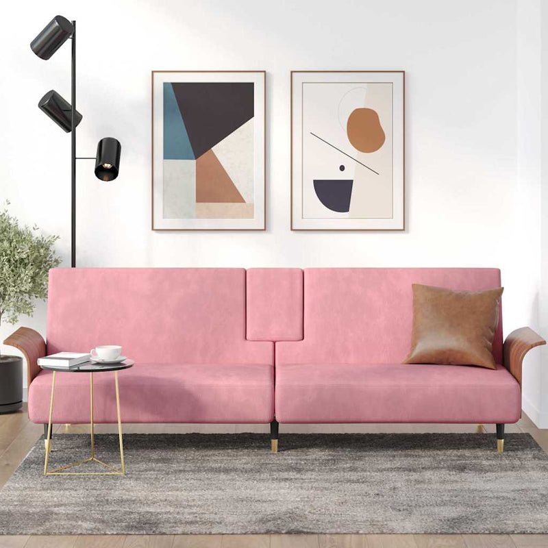 Sofa Bed with Cup Holders Pink Velvet Payday Deals