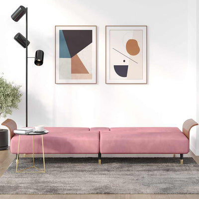 Sofa Bed with Cup Holders Pink Velvet Payday Deals