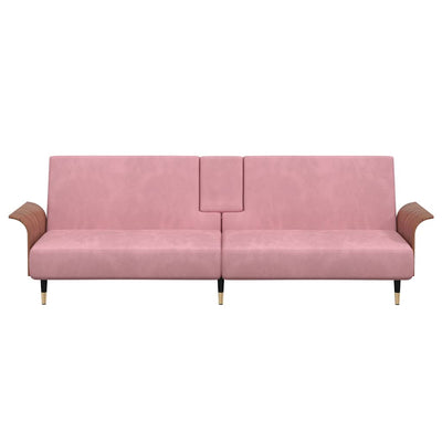 Sofa Bed with Cup Holders Pink Velvet Payday Deals