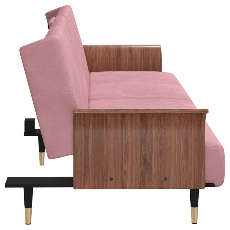 Sofa Bed with Cup Holders Pink Velvet Payday Deals