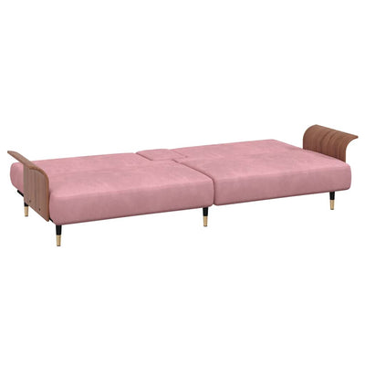 Sofa Bed with Cup Holders Pink Velvet Payday Deals