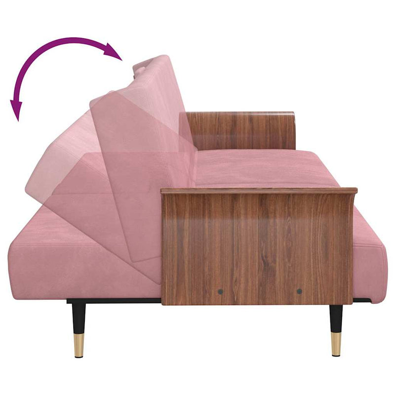 Sofa Bed with Cup Holders Pink Velvet Payday Deals