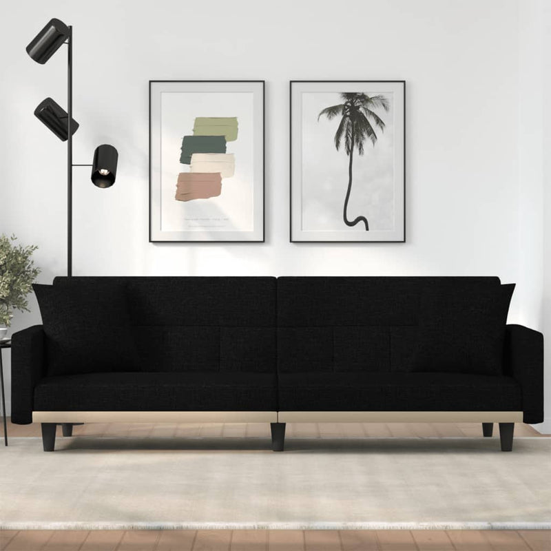 Sofa Bed with Cushions Black Fabric Payday Deals