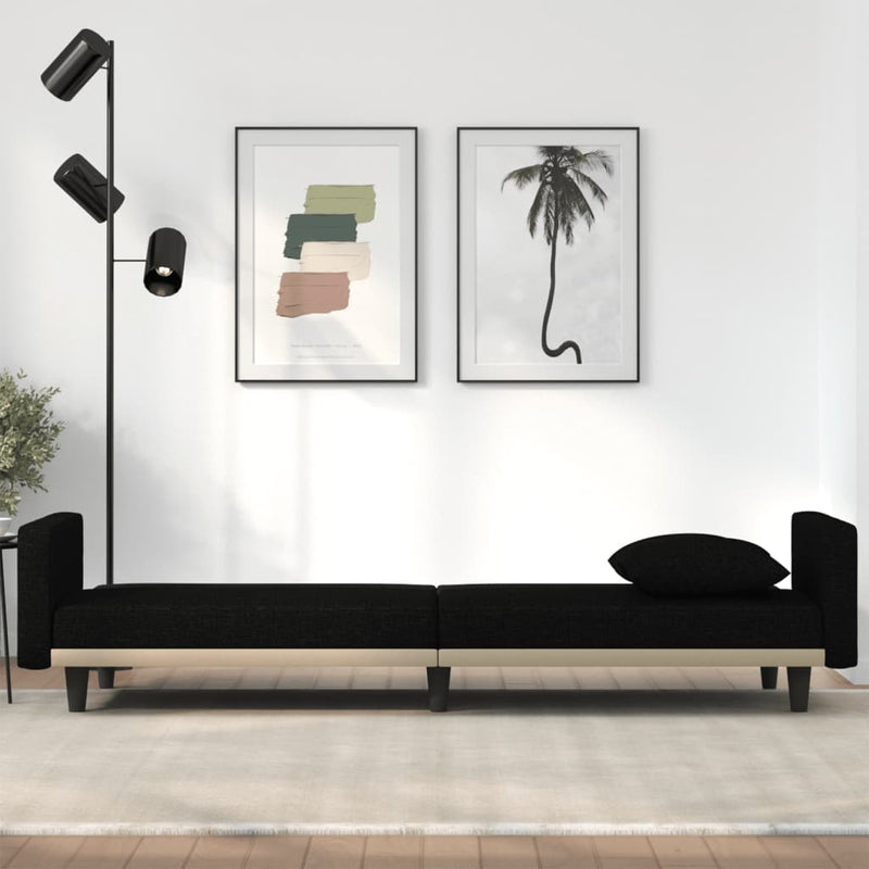 Sofa Bed with Cushions Black Fabric Payday Deals