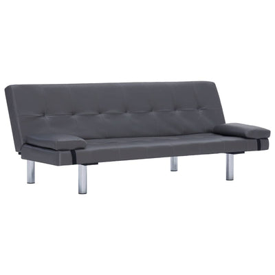 Sofa Bed with Two Pillows Grey Faux Leather Payday Deals