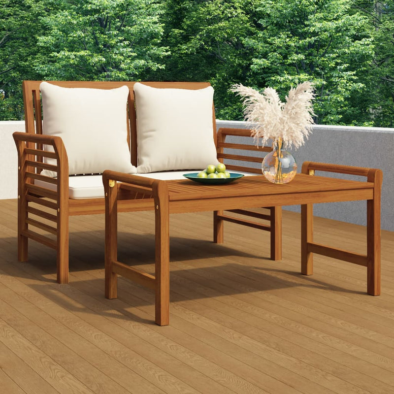 Sofa Bench with Cream White Cushions Solid Wood Acacia Payday Deals