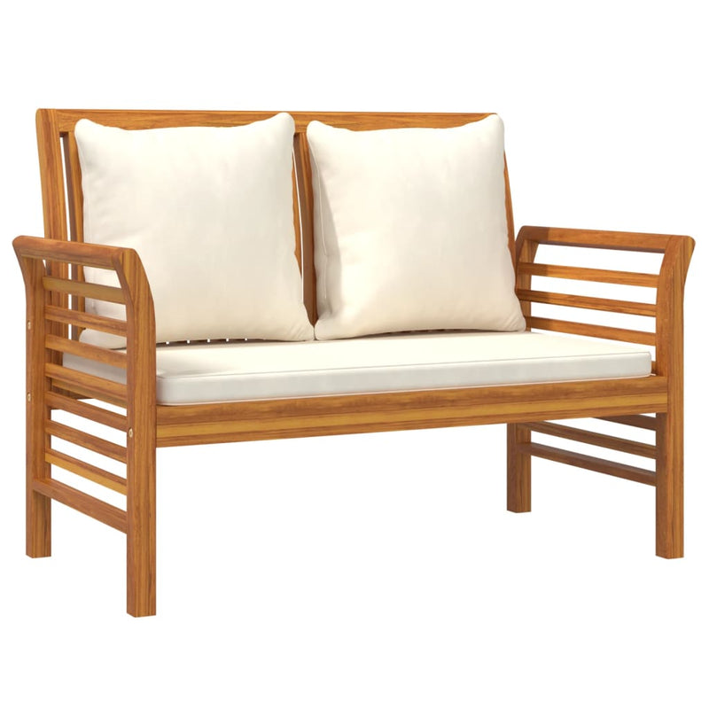 Sofa Bench with Cream White Cushions Solid Wood Acacia Payday Deals