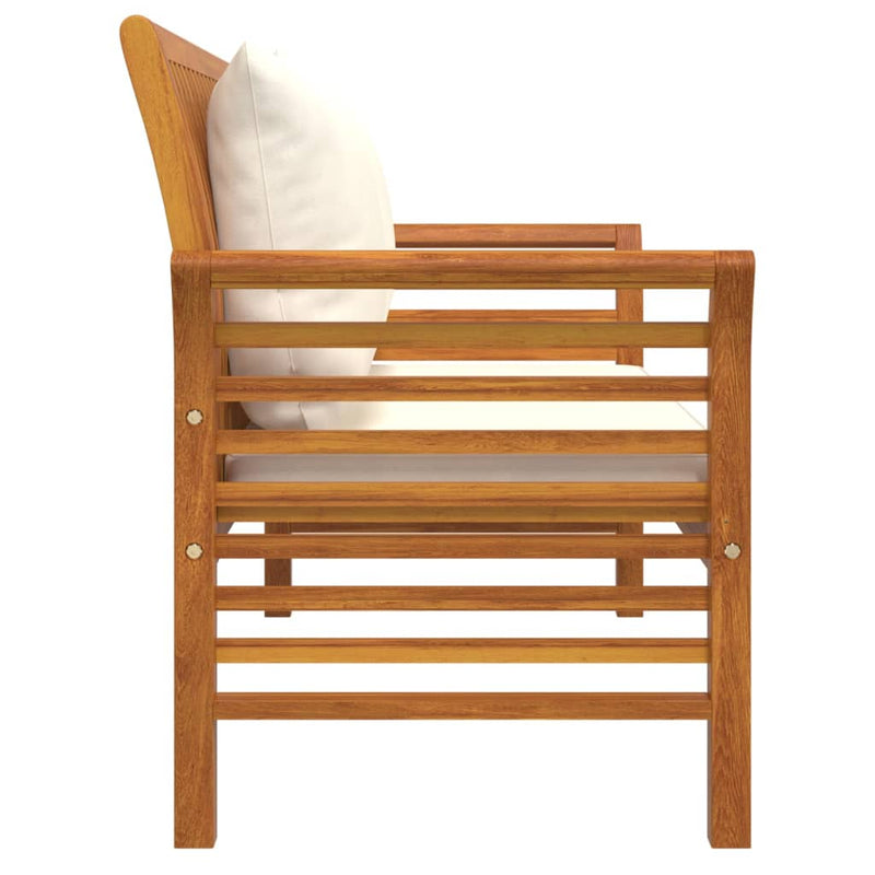 Sofa Bench with Cream White Cushions Solid Wood Acacia Payday Deals