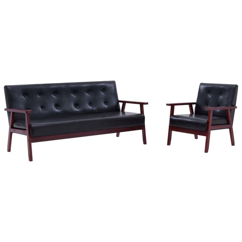 Sofa Set 2 Piece Black Faux Leather Payday Deals