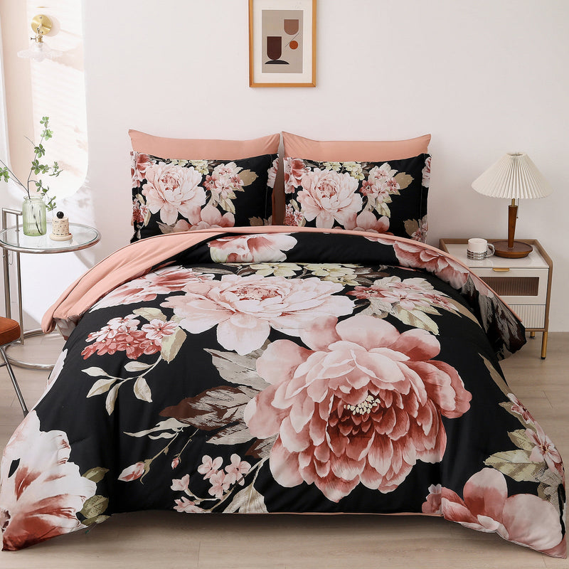 Soft Floral Comforter Set, King Size, Quilted Warm Bedding with Pillowcases Payday Deals