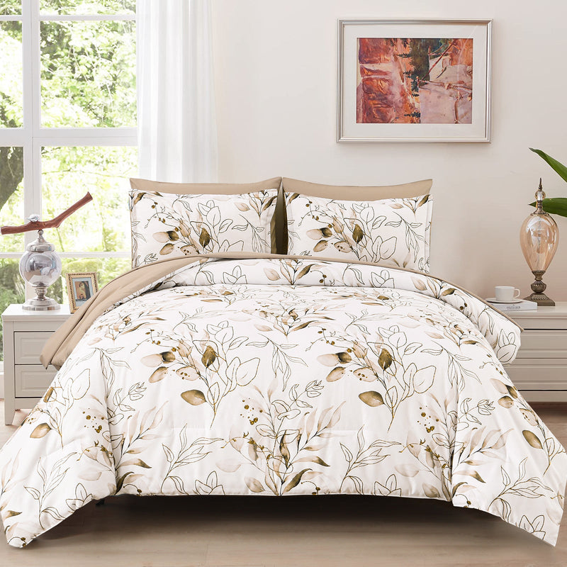 Soft Floral Leaf Comforter Set, King Size, Plush Quilted Bedding with Pillowcases Payday Deals