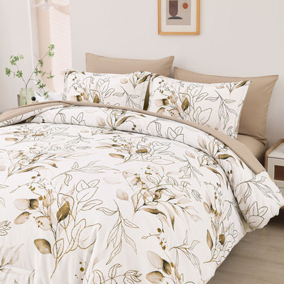 Soft Floral Leaf Comforter Set, King Size, Plush Quilted Bedding with Pillowcases Payday Deals