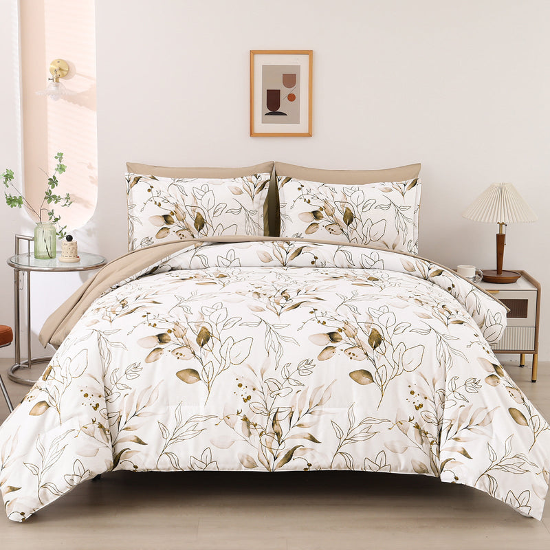 Soft Floral Leaf Comforter Set, King Size, Plush Quilted Bedding with Pillowcases Payday Deals