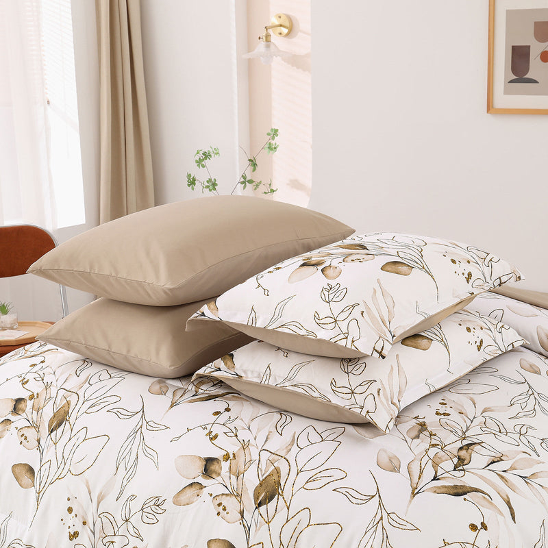 Soft Floral Leaf Comforter Set, King Size, Plush Quilted Bedding with Pillowcases Payday Deals