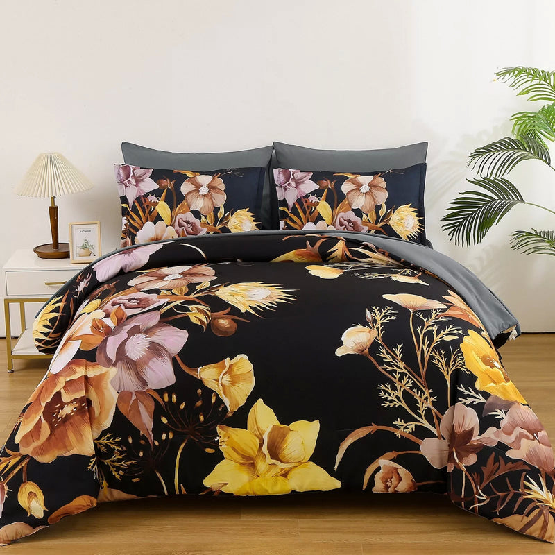 Soft Floral Leaf Comforter Set, King Size, Quilted Bedding with Pillowcases Payday Deals