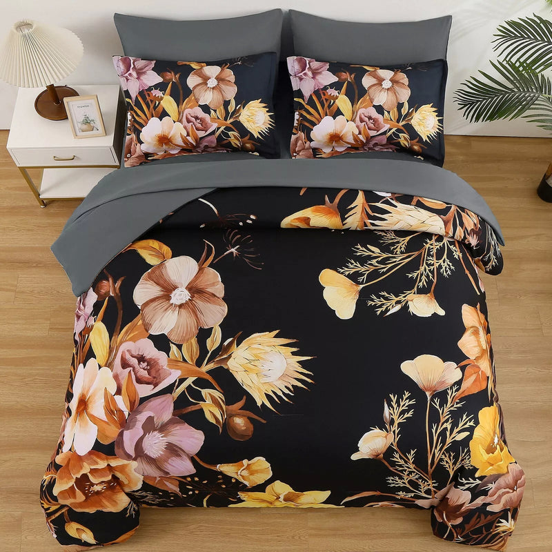 Soft Floral Leaf Comforter Set, King Size, Quilted Bedding with Pillowcases Payday Deals