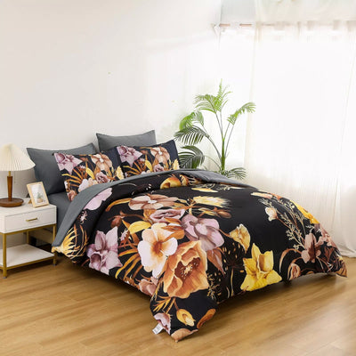 Soft Floral Leaf Comforter Set, King Size, Quilted Bedding with Pillowcases Payday Deals