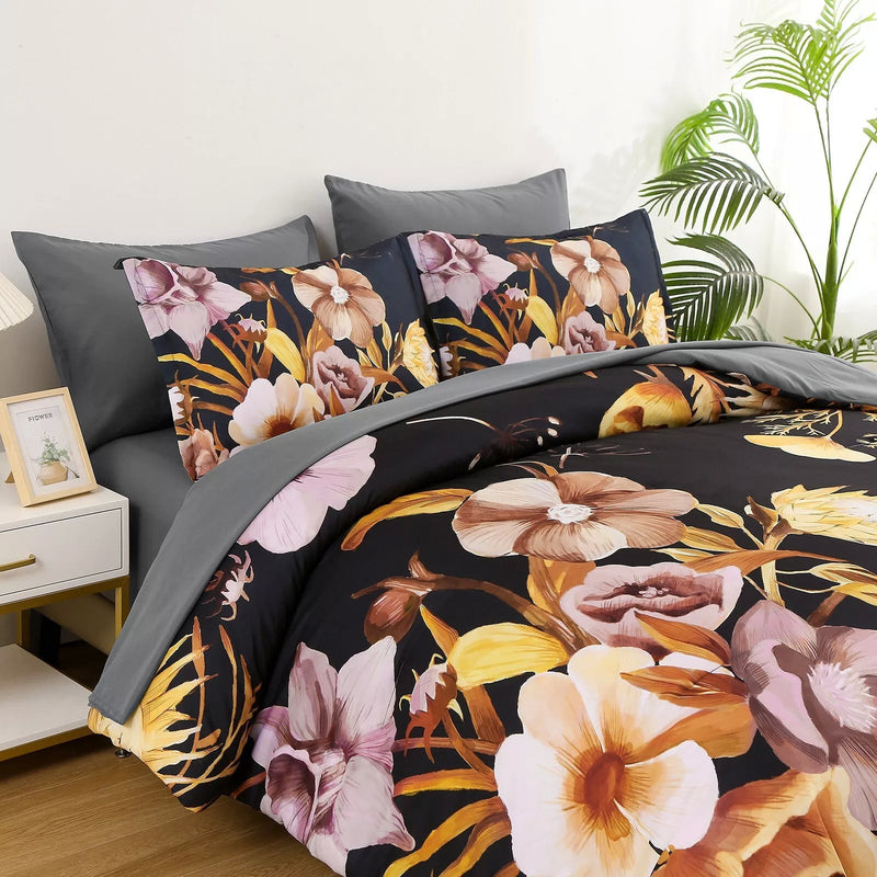 Soft Floral Leaf Comforter Set, King Size, Quilted Bedding with Pillowcases Payday Deals