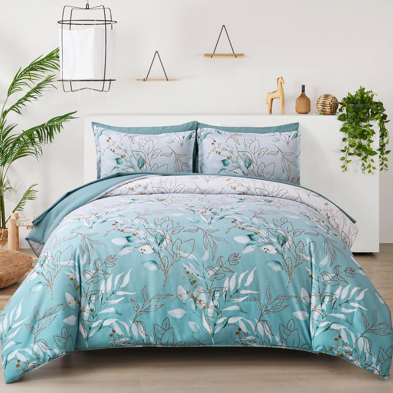 Soft Floral Leaf Comforter Set, King Size, Quilted Cozy Bedding with Pillowcases Payday Deals