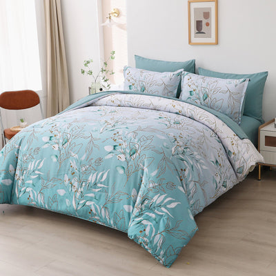 Soft Floral Leaf Comforter Set, King Size, Quilted Cozy Bedding with Pillowcases Payday Deals