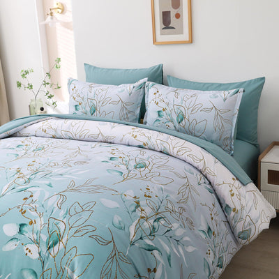 Soft Floral Leaf Comforter Set, King Size, Quilted Cozy Bedding with Pillowcases Payday Deals