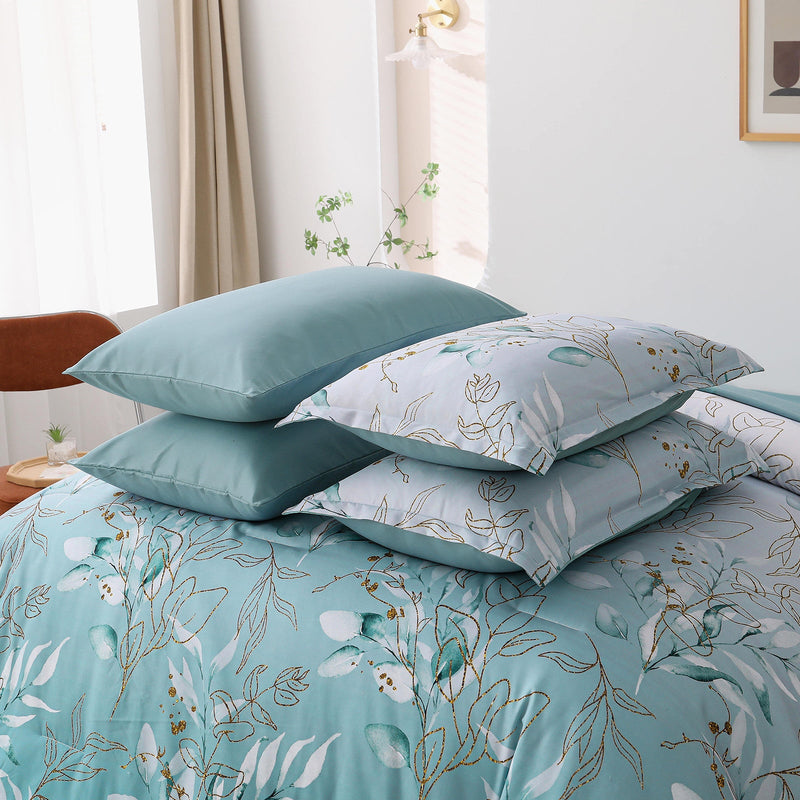 Soft Floral Leaf Comforter Set, King Size, Quilted Cozy Bedding with Pillowcases Payday Deals