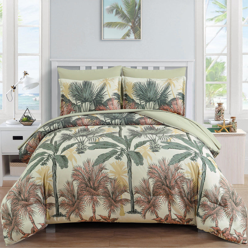 Soft Floral Leaf Comforter Set, King Size, Warm Quilted Bedding with Pillowcases Payday Deals