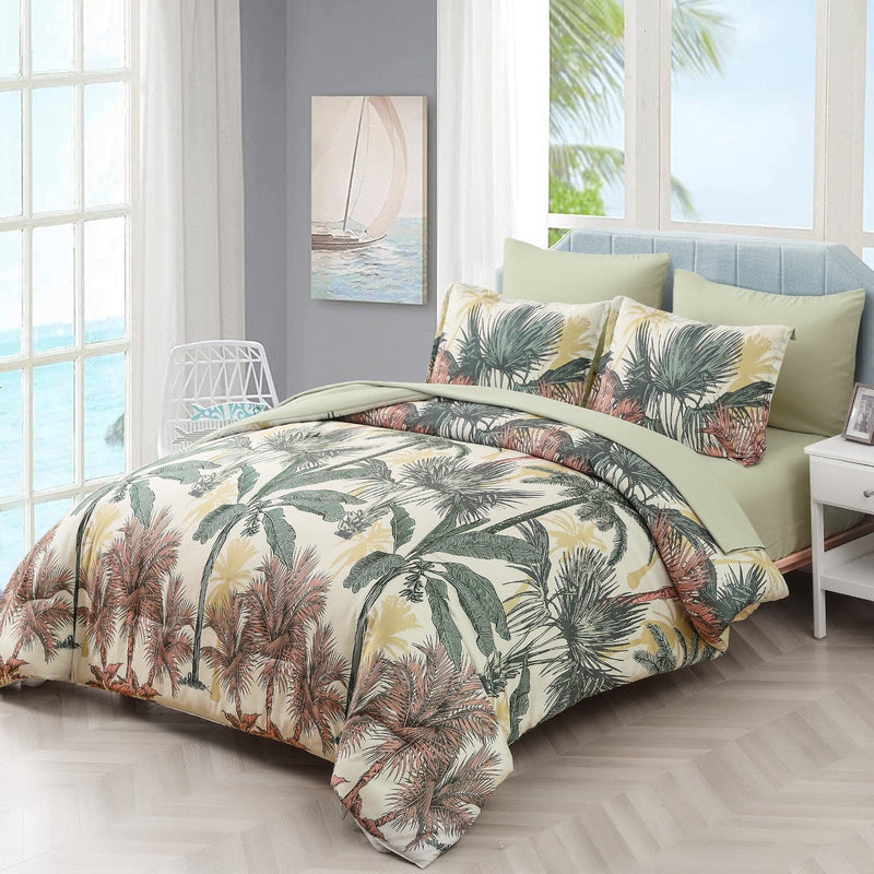 Soft Floral Leaf Comforter Set, King Size, Warm Quilted Bedding with Pillowcases Payday Deals