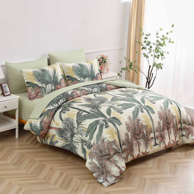 Soft Floral Leaf Comforter Set, King Size, Warm Quilted Bedding with Pillowcases Payday Deals