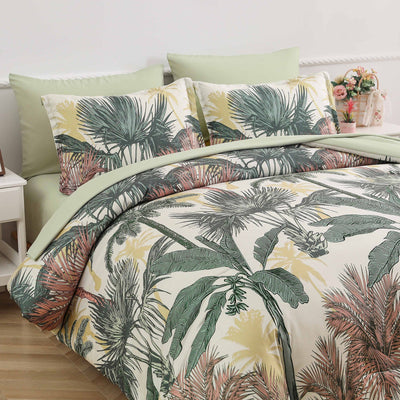 Soft Floral Leaf Comforter Set, King Size, Warm Quilted Bedding with Pillowcases Payday Deals