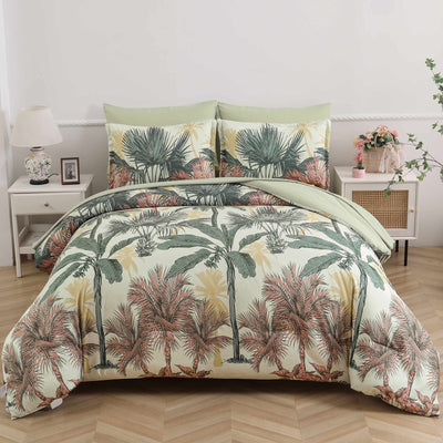 Soft Floral Leaf Comforter Set, King Size, Warm Quilted Bedding with Pillowcases Payday Deals