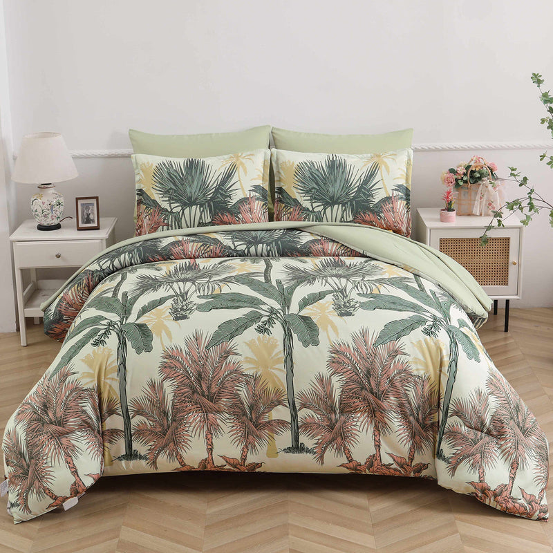 Soft Floral Leaf Comforter Set, King Size, Warm Quilted Bedding with Pillowcases Payday Deals