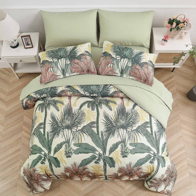 Soft Floral Leaf Comforter Set, King Size, Warm Quilted Bedding with Pillowcases Payday Deals