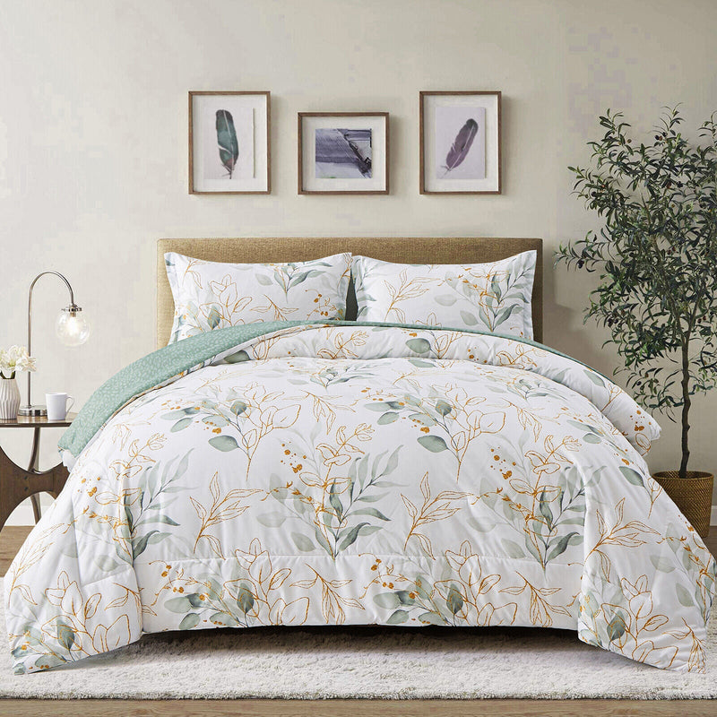 Soft Leaves Comforter Set, King Size, Plush Quilted Bedding with Pillowcases Payday Deals