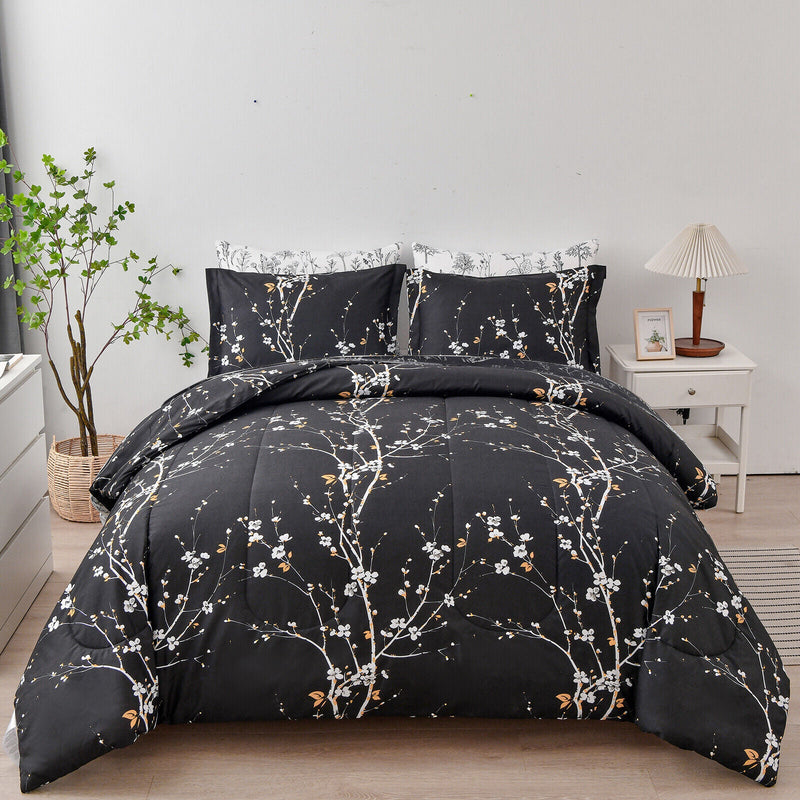 Soft Leaves Comforter Set, King Size, Quilted Bedding with Pillowcases Payday Deals