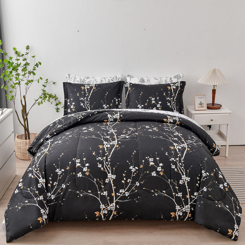 Soft Leaves Comforter Set, King Size, Quilted Bedding with Pillowcases Payday Deals