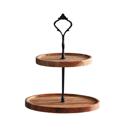 SOGA 15cm 2 Tier  Brown Round Wooden Acacia Dessert Tray Cake Snacks Cupcake Stand Buffet Serving Countertop Decor