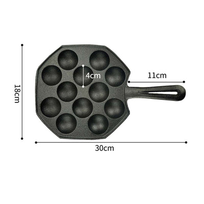 SOGA 18CM Cast Iron Takoyaki Fry Pan Octopus Balls Maker 12 Hole Cavities Grill Mold Payday Deals