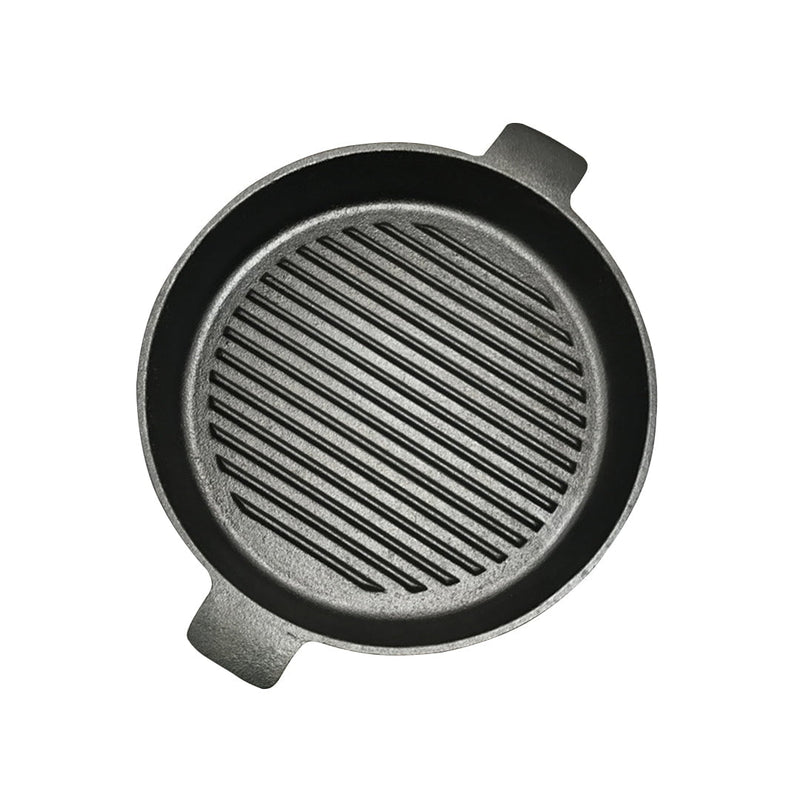 SOGA 26cm Round Ribbed Cast Iron Frying Pan Skillet Steak Sizzle Platter with Handle Payday Deals