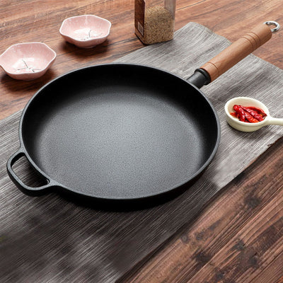 SOGA 27cm Round Cast Iron Frying Pan Skillet Steak Sizzle Platter with Helper Handle Payday Deals