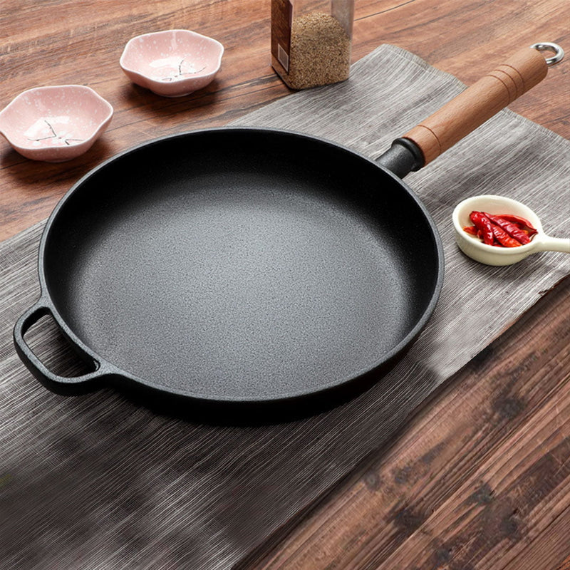 SOGA 27cm Round Cast Iron Frying Pan Skillet Steak Sizzle Platter with Helper Handle Payday Deals