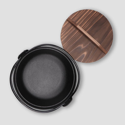 SOGA 2X 25cm Cast Iron Japanese Style Sukiyaki Tetsu Nabe Shabu Hot Pot with Wooden Lid Payday Deals