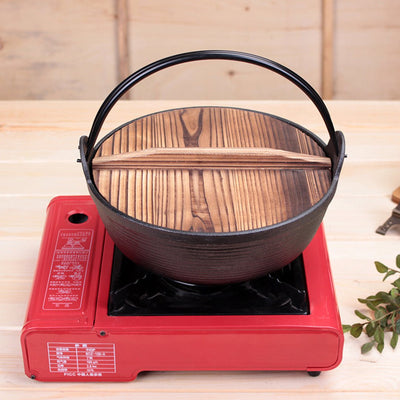 SOGA 2X 25cm Cast Iron Japanese Style Sukiyaki Tetsu Nabe Shabu Hot Pot with Wooden Lid Payday Deals