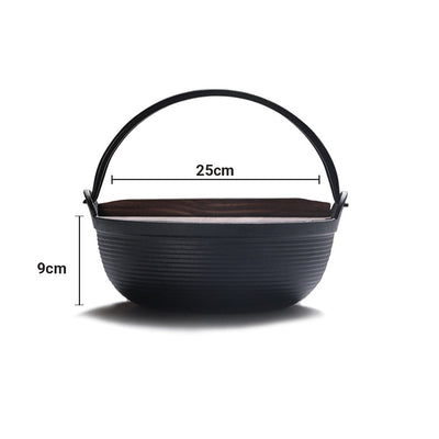 SOGA 2X 25cm Cast Iron Japanese Style Sukiyaki Tetsu Nabe Shabu Hot Pot with Wooden Lid Payday Deals