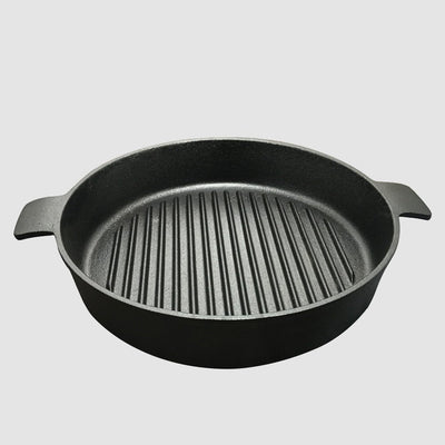 SOGA 2X 25cm Round Ribbed Cast Iron Frying Pan Skillet Steak Sizzle Platter with Handle Payday Deals